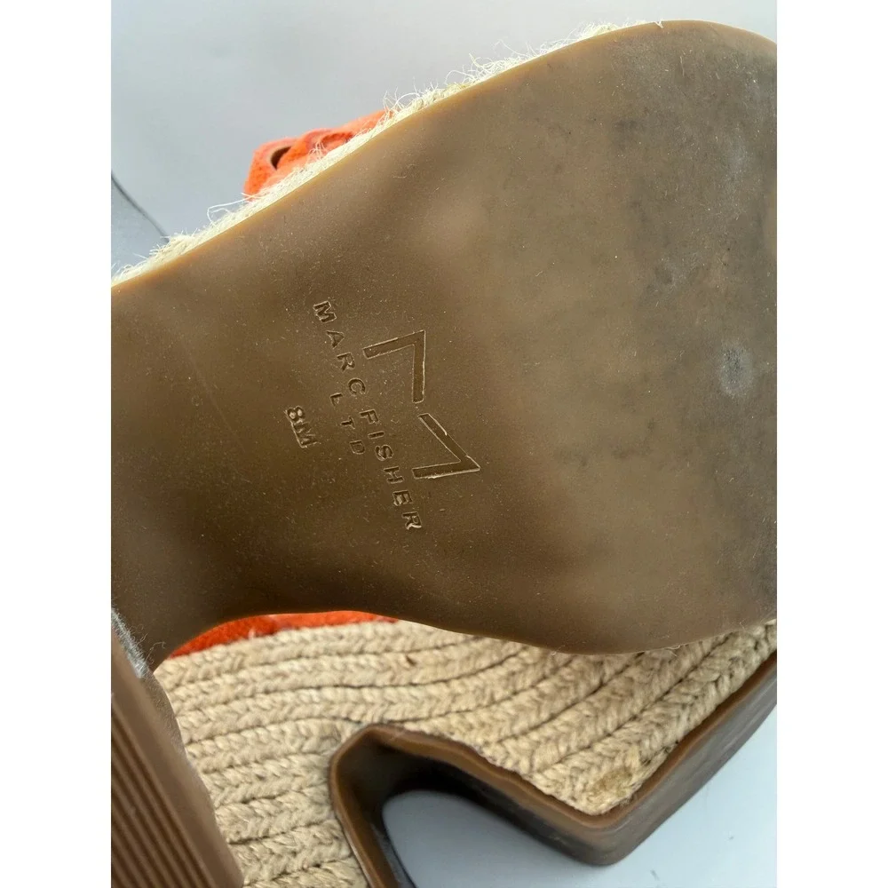 Marc Fisher Espadrille Wedge Sandals Womens 8M Orange Suede Woven Platform Heels